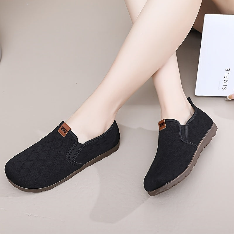 Women's Slip-On Loafers with Soft Sole and Quilted Brown Fabric