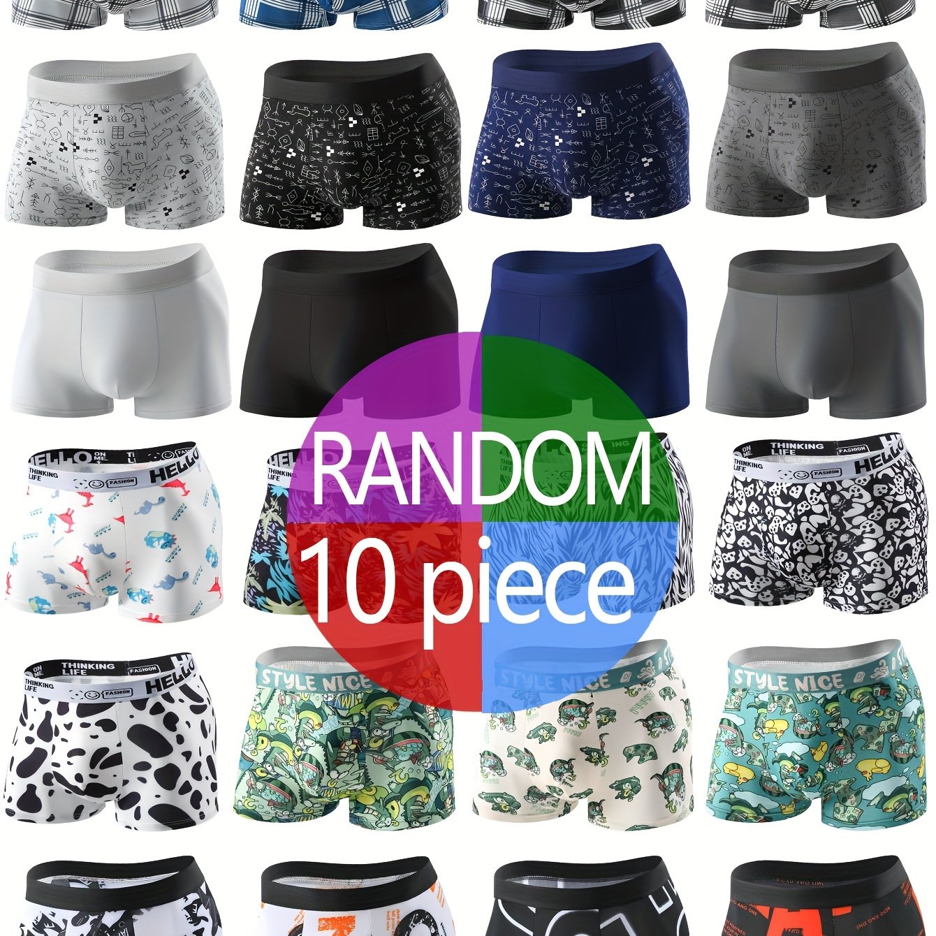 Men's Boxer Briefs Pack of 10 Assorted Animal Prints Moisture-Wicking Polyester Spandex Casual Shortie