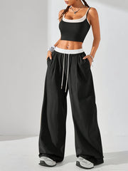 Conjunto de ropa deportiva de verano para mujer, top de tirantes de punto en bloques de color y joggers con cordón