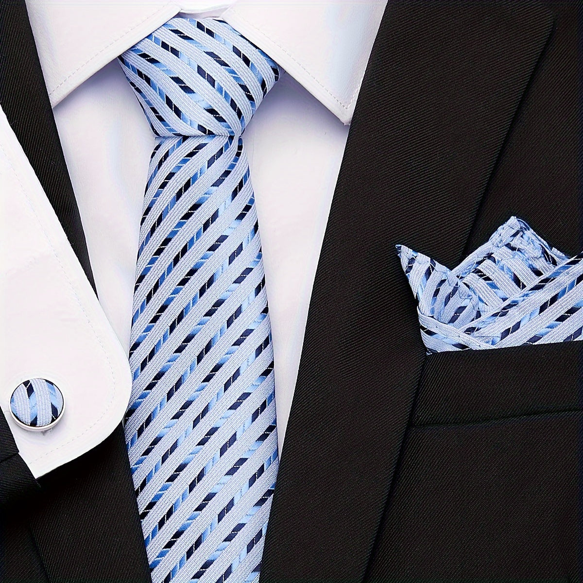 Men's Tie Pocket Square Cufflink Set for Weddings Holidays Gifting