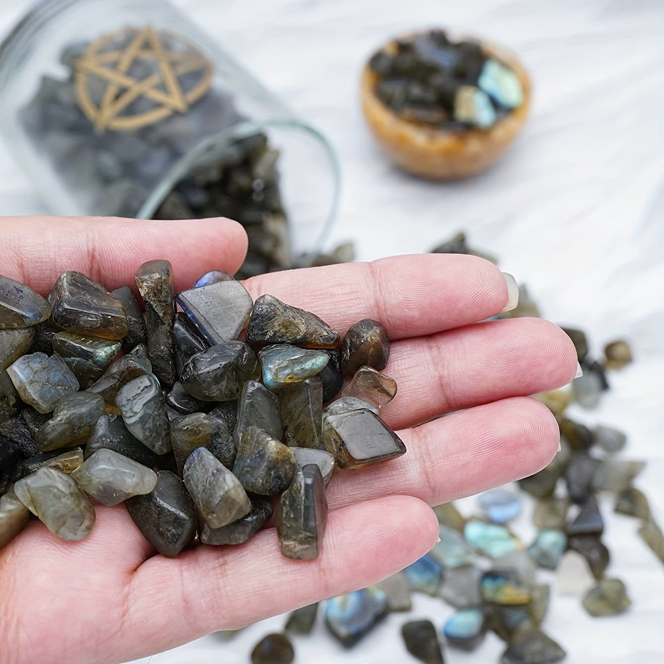 Piedras pulidas de labradorita para cristales, relleno para plantas, jarrón, decoración de acuario