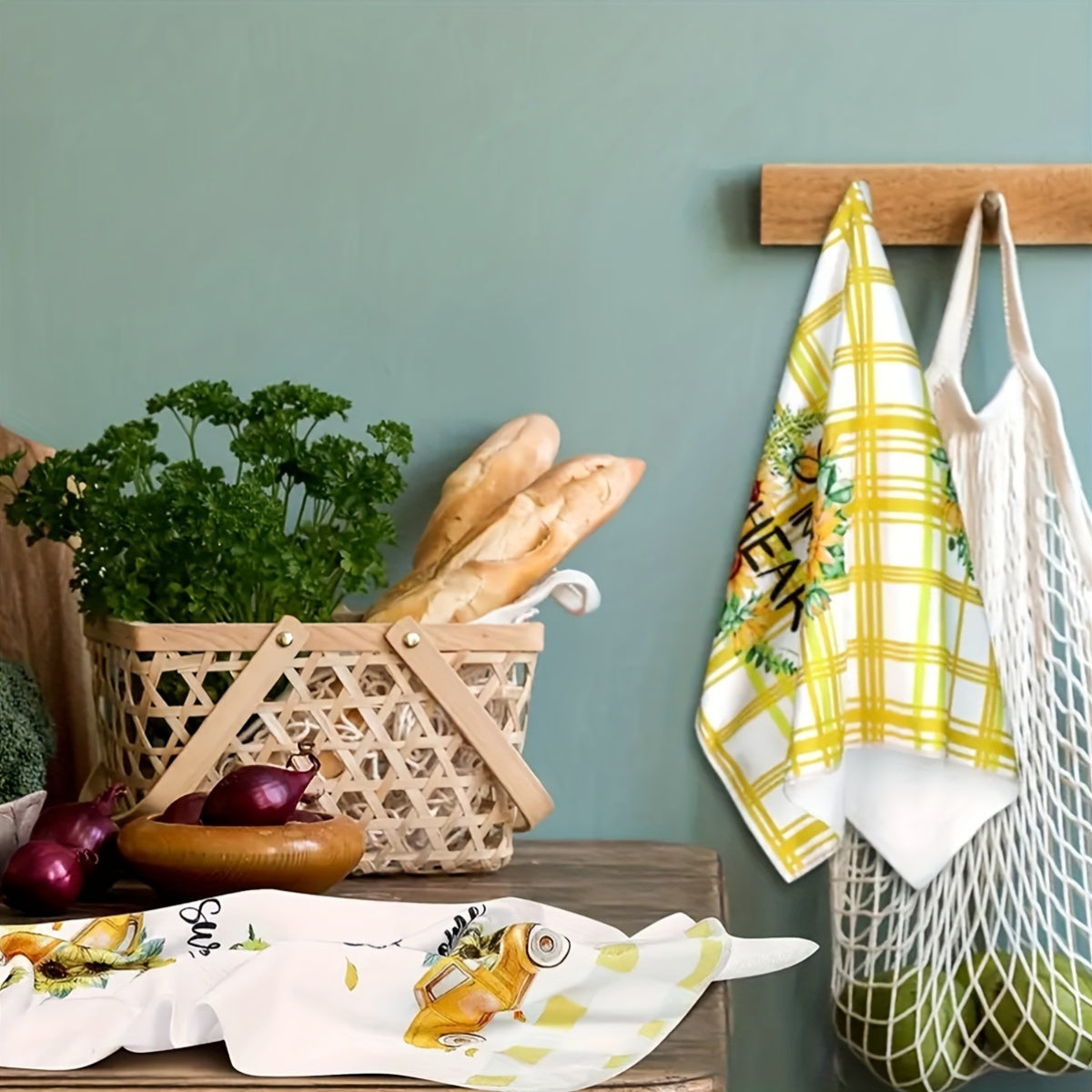 Set of 6 Sunflower Microfiber Dish Cloths and Towels Kitchen Absorbent Knit Fabric