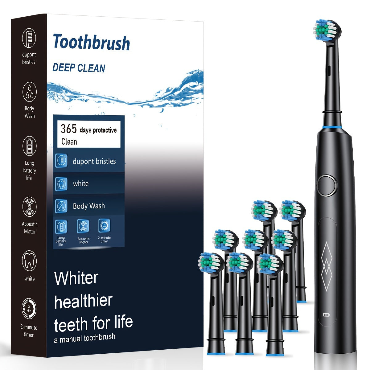Black Sonic Electric Toothbrush for Adults with USB Rechargeable Battery and 5 Modes