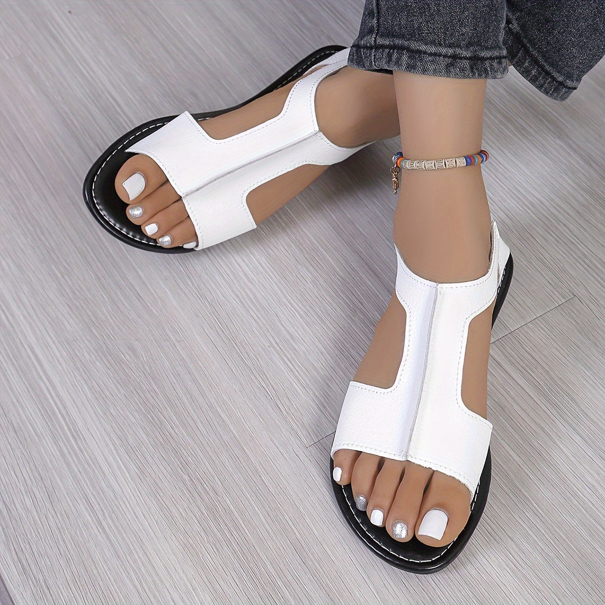 Women's Flat Sandals Solid Color Open Toe Slip-On Summer Lightweight Casual