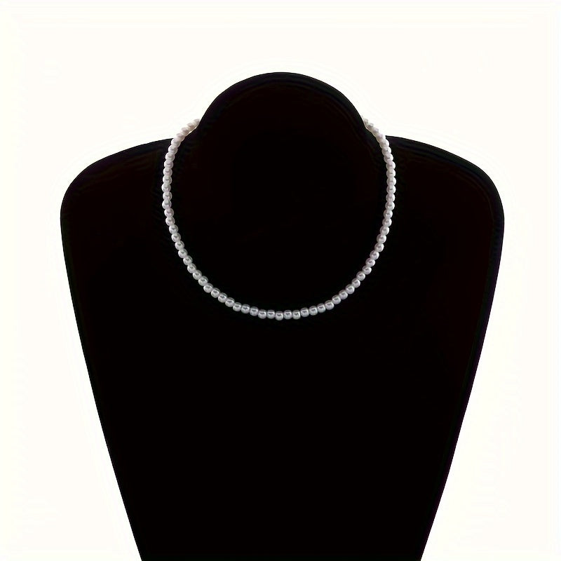 Women's Imitation Pearl Choker Necklace Resin Beaded Wedding Party Accessory