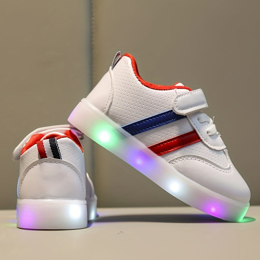Kids' LED Light-Up Sneakers for Boys and Girls with Flashing Striped Design Non-Slip Rubber Sole Casual Shoes