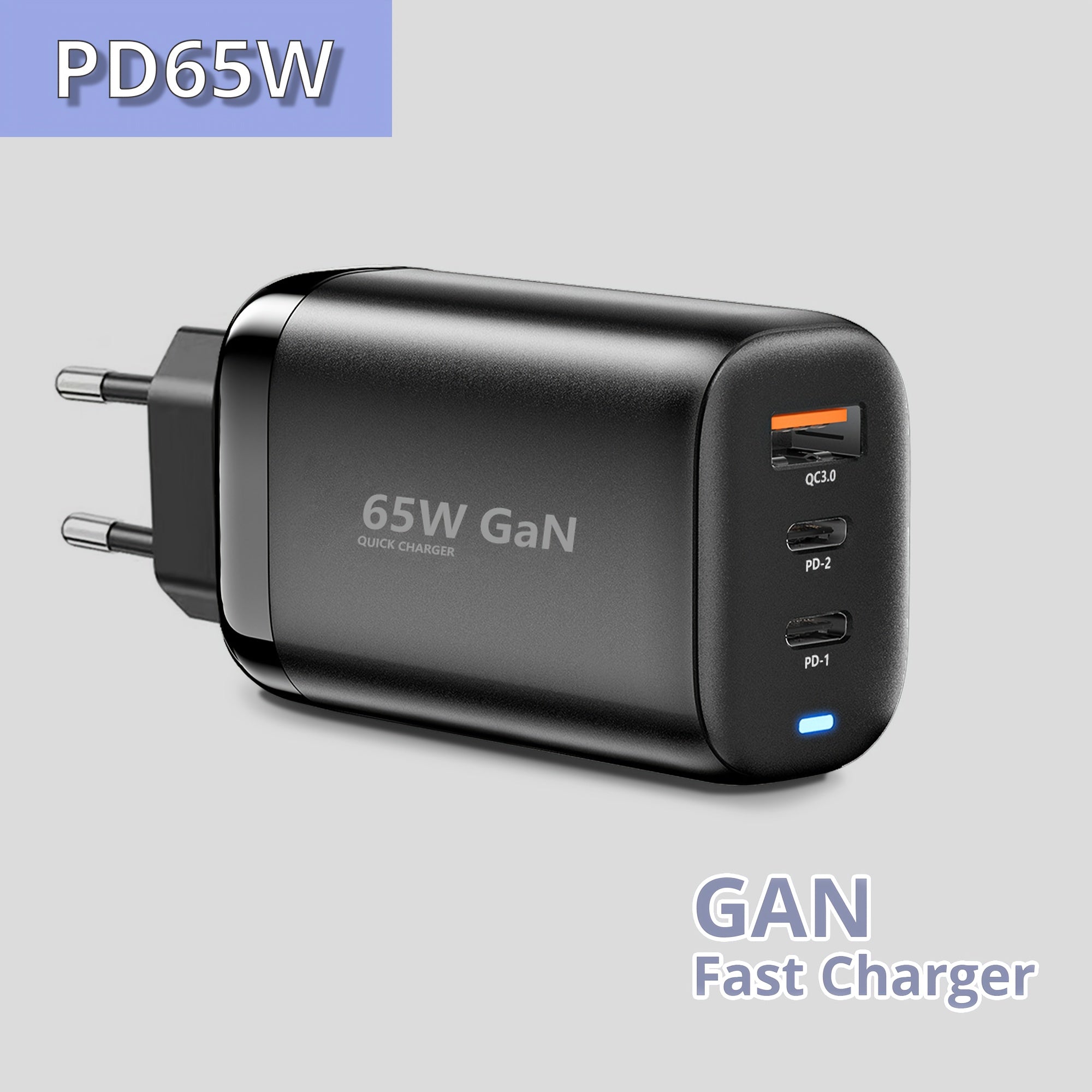 Быстрая зарядка GaN 65W USB C с 3 портами для ноутбуков, iPad, Galaxy, iPhone