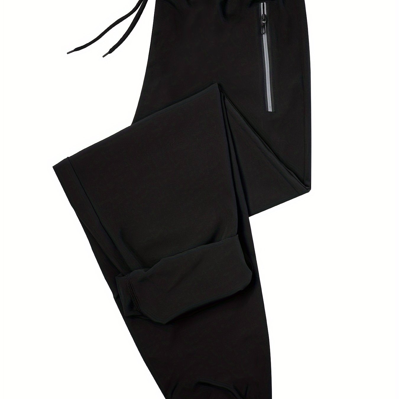 Men's Solid Polyester Activewear Sports Pants with Zip Pocket and Drawstring Waist