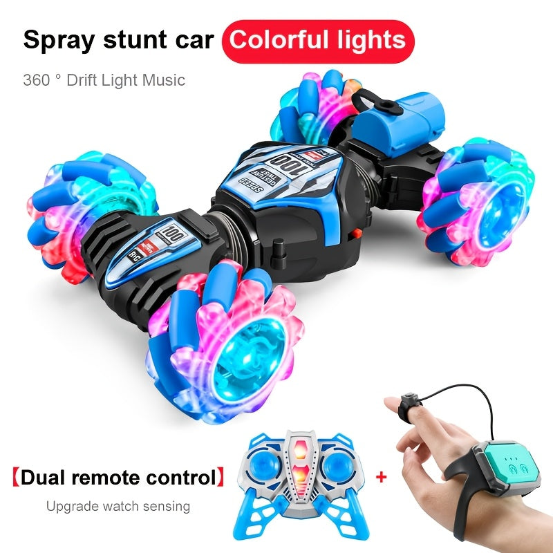Gesture Sensing RC Car with Spray Emission Climbing Stunts Weatherproof Flashing Lights Blue Black