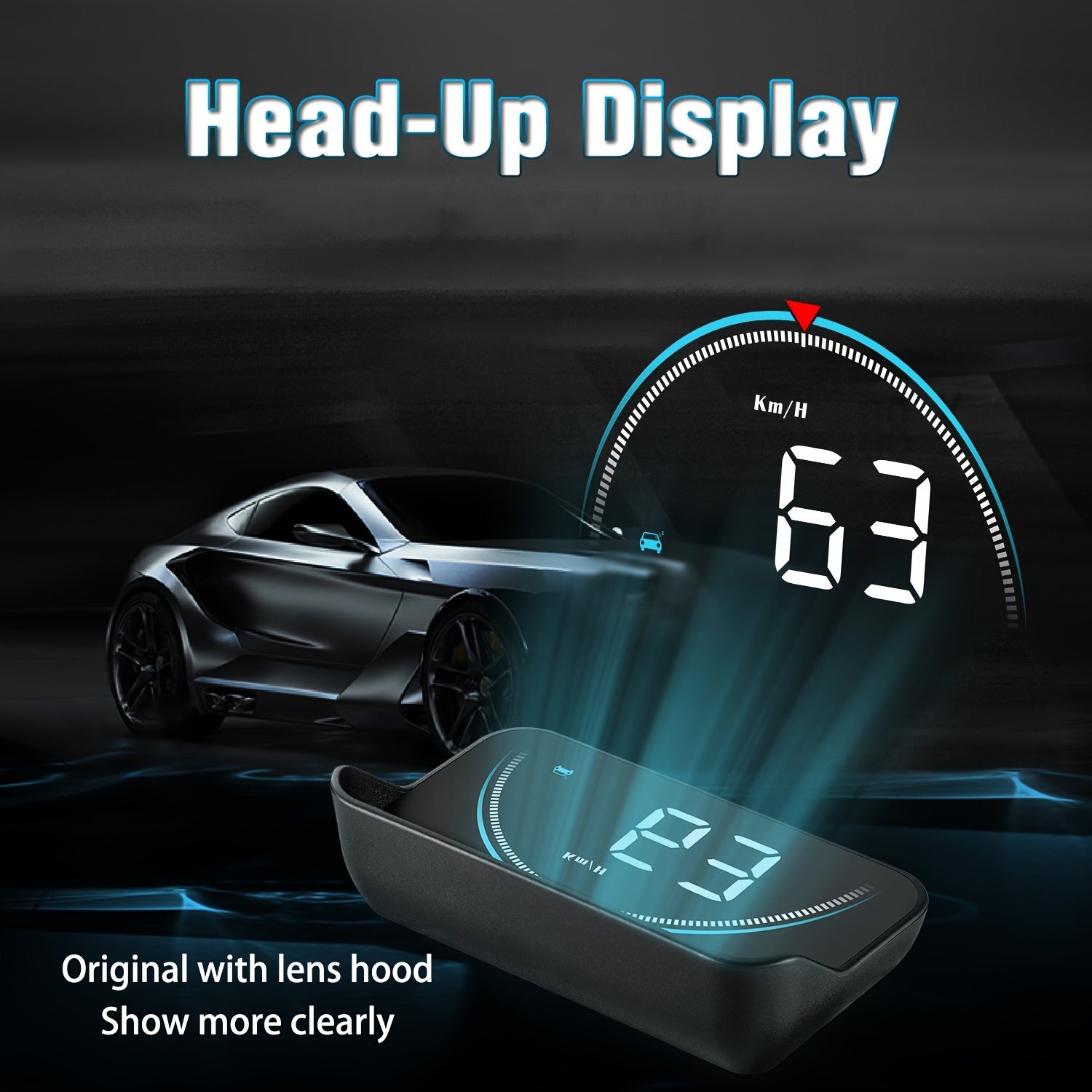 Car Heads-Up Display HD Portable Projector for Vehicles Speed Temperature Alarm
