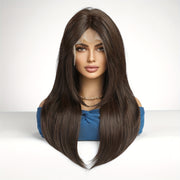 Mujer peluca recta con encaje frontal 33x15cm fibra de alta temperatura aspecto natural ajuste cómodo