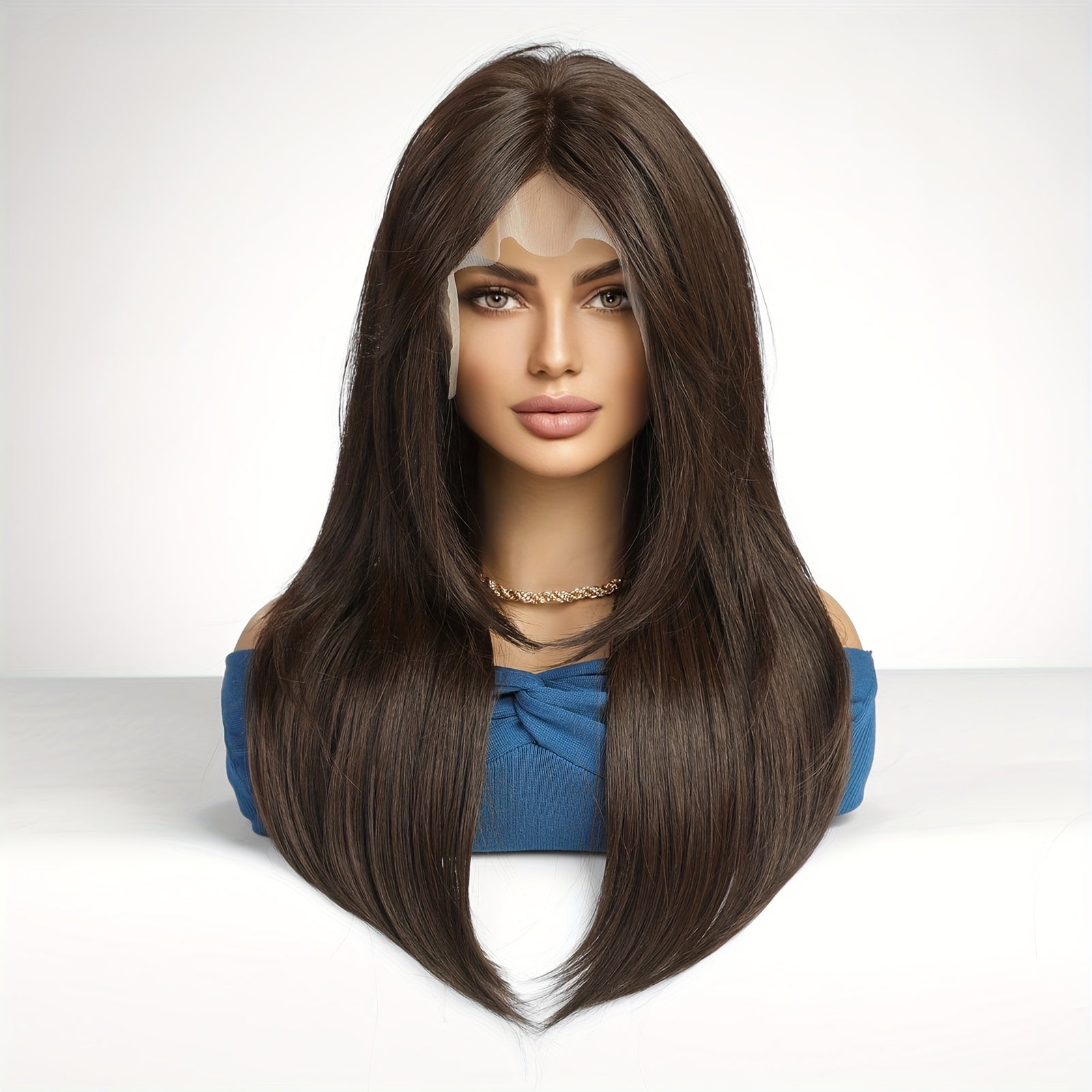 Mujer peluca recta con encaje frontal 33x15cm fibra de alta temperatura aspecto natural ajuste cómodo