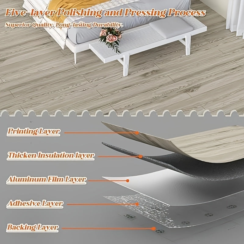 3D Retro Wood Grain Vinyl Floor Stickers Waterproof Peel and Stick Durable Easy to Clean for Home Rooms