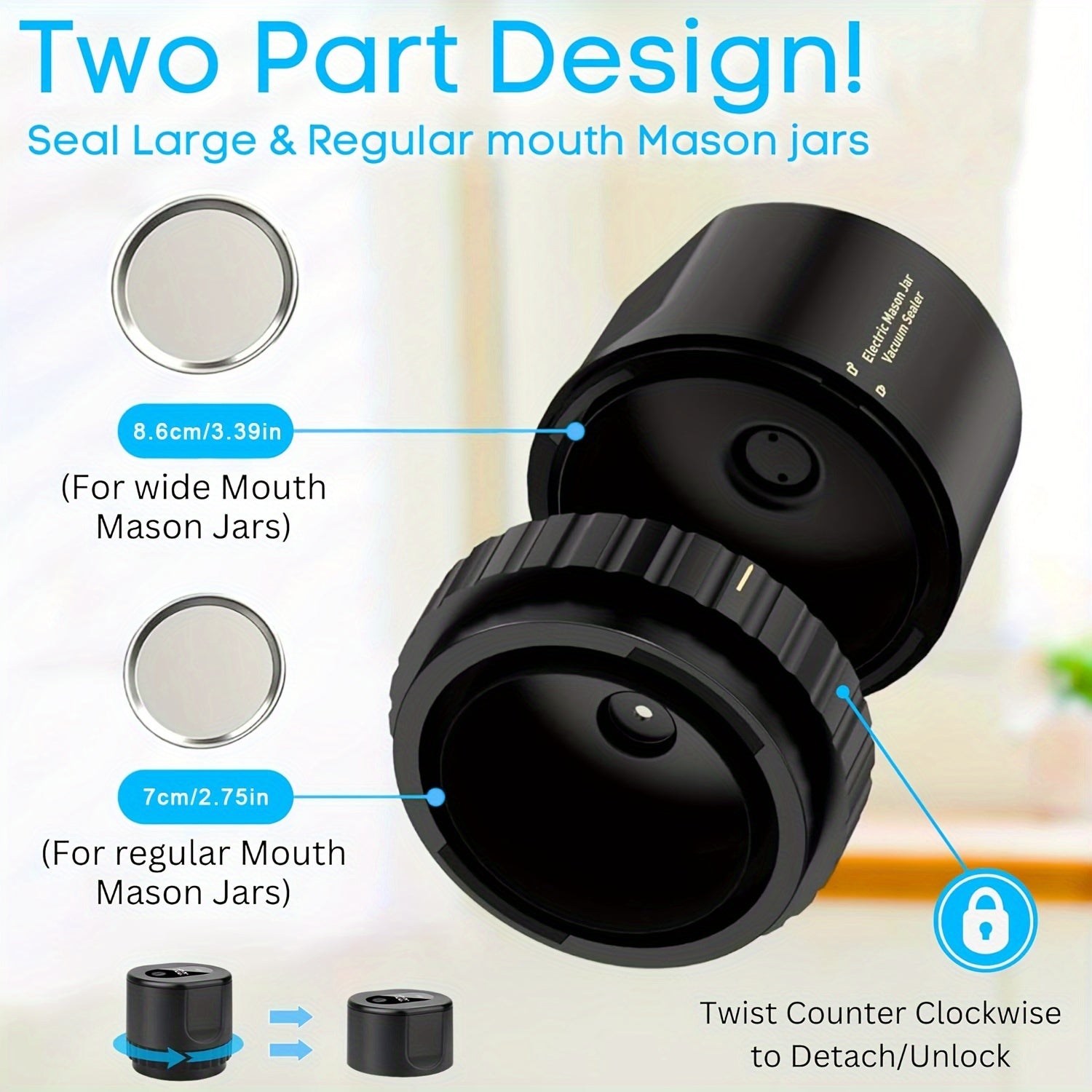 USB qayta to'ldiriladigan Mason bankasi oziq-ovqat vakuum yopish uchun pompali va yopish uchun aksessuarlar bilan