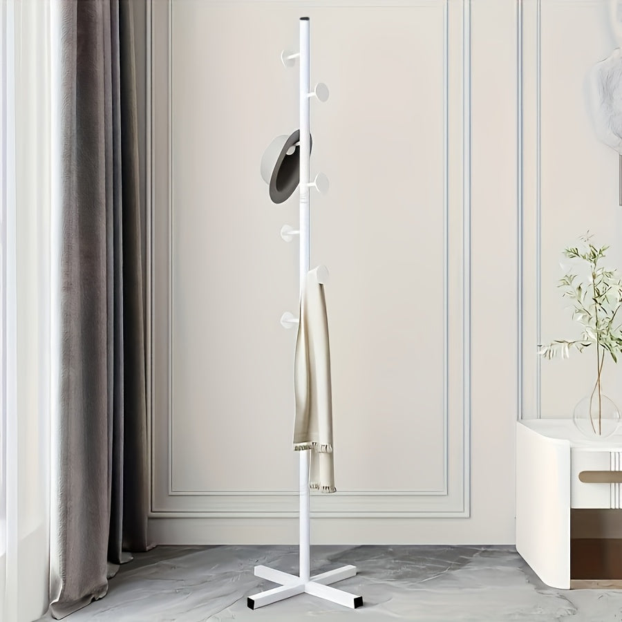 Black Iron Freestanding Coat Rack with Cross Chassis and Adjustable Pole