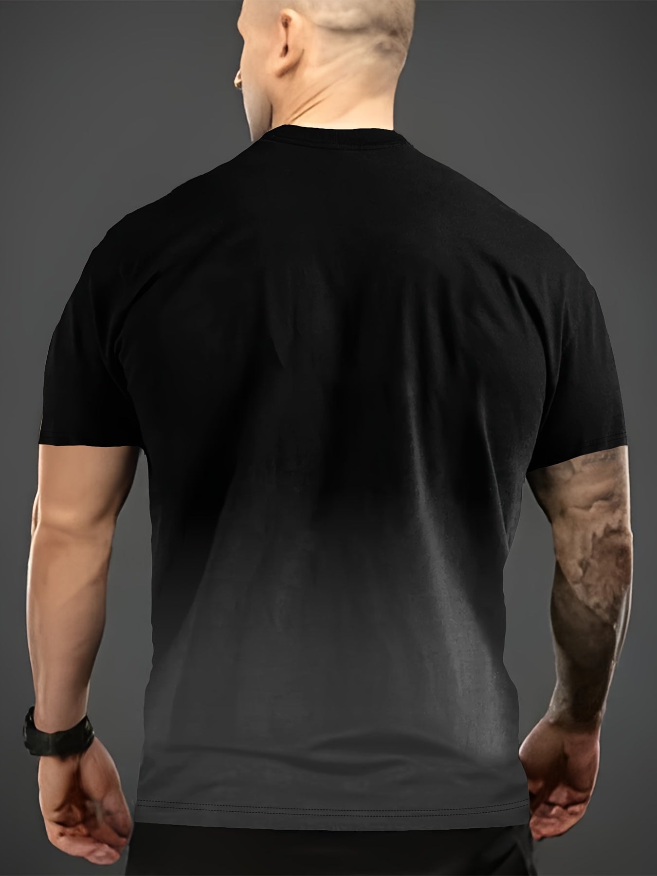 Men's Summer Casual T-Shirt with 3D Lightning Pattern Gradient Color Short Sleeve Crew Neck Polyester Knit Fabric