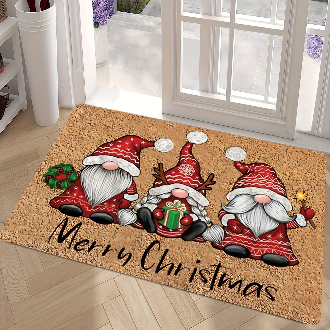 Christmas Gnome Door Mat Durable Polyester Dirt Resistant 1cm Thick