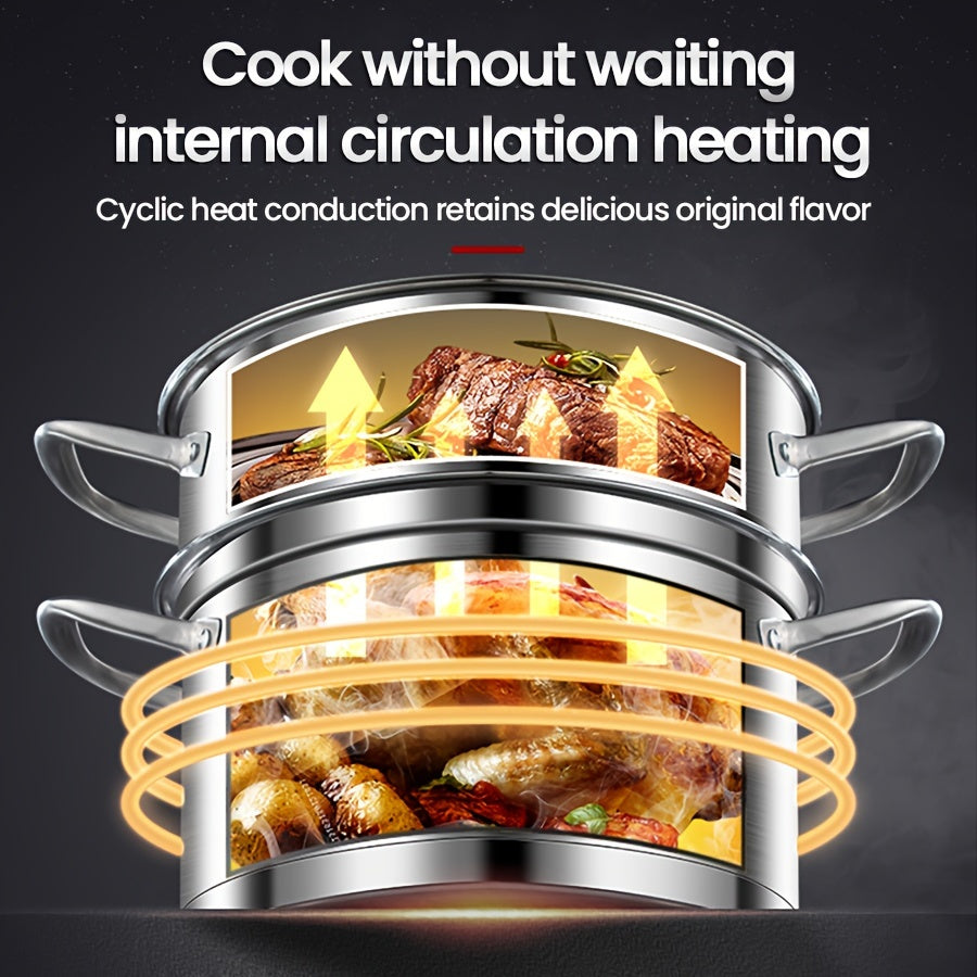 Juego de 3 ollas de vapor de acero inoxidable con cesta, distribución uniforme del calor, diseño duradero