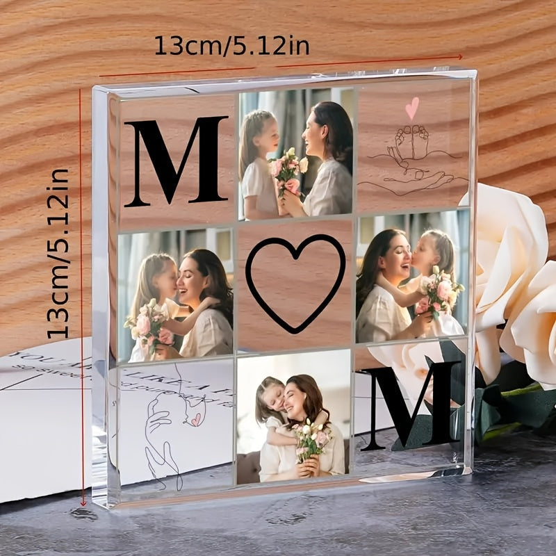 Acrylic Photo Block Frame for Mom Holds 4 Square Photos Mother’s Day Gift