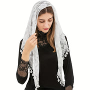 Women's Lace Shawl Triangular Mantilla Veil for Ceremonies with Tassel Accents