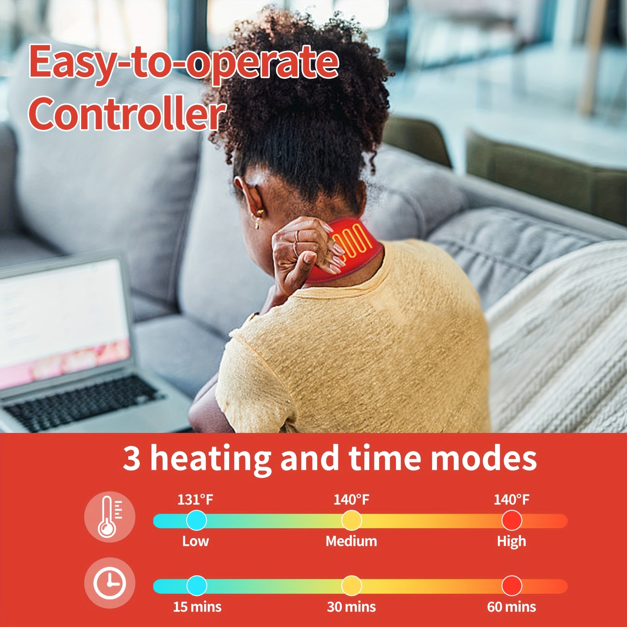 3 ta harorat tebranishi va 4 ta vaqt sozlamasi bilan qizdiriladigan bo'yin qo'llab-quvvatlash yostiqchasi.