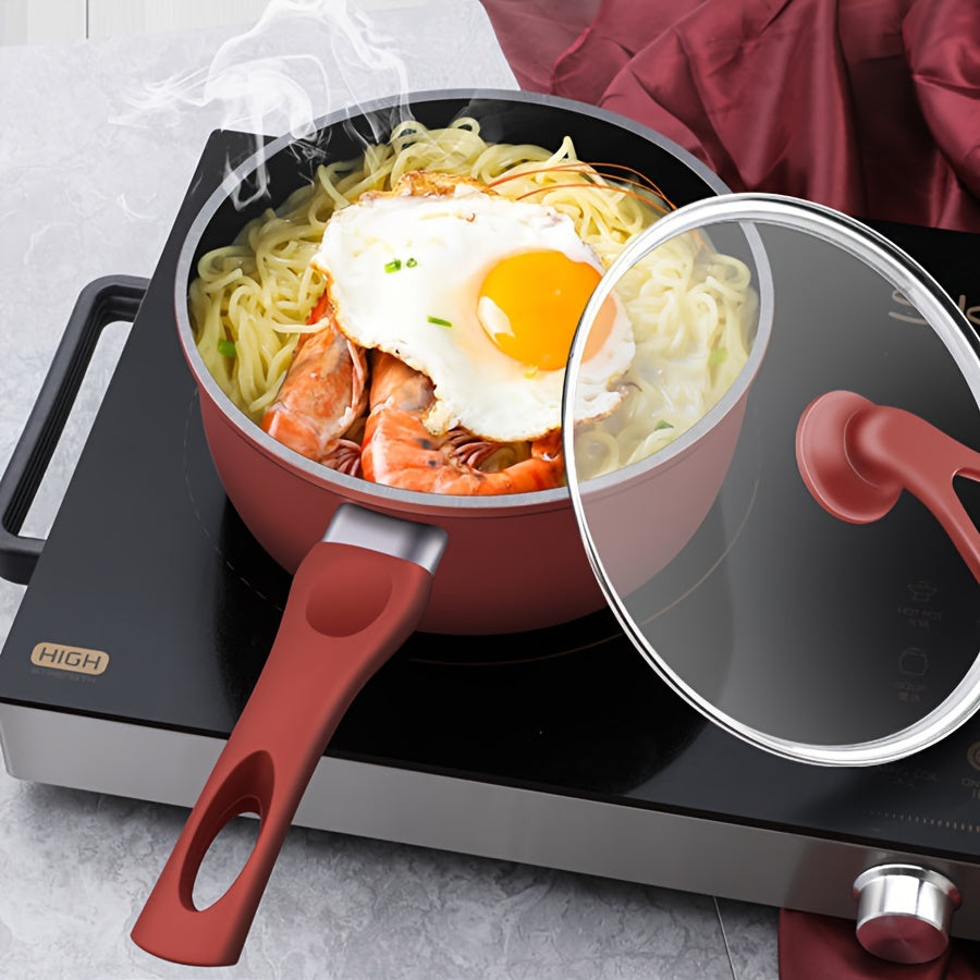 18cm Cast Iron Saucepan with Glass Lid Non-Stick Induction Compatible Cooking Pot