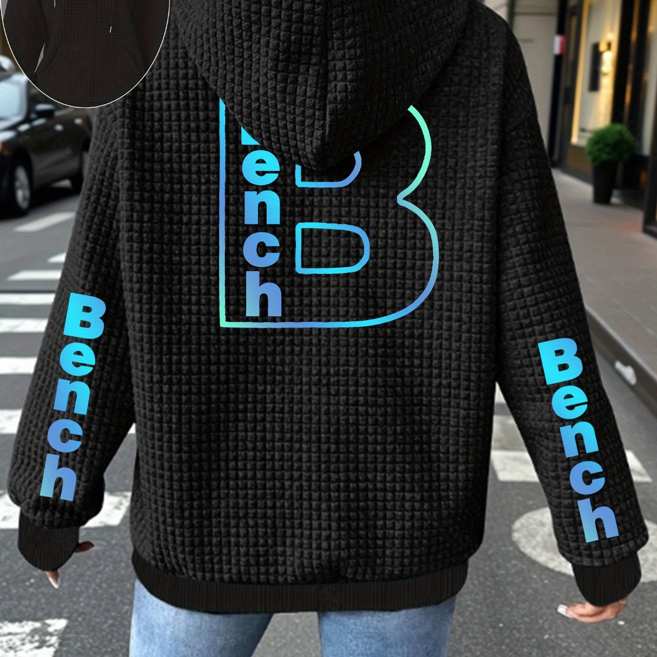 Plus Size Womens Lightweight Hooded Casual Jacket White Blue Letters