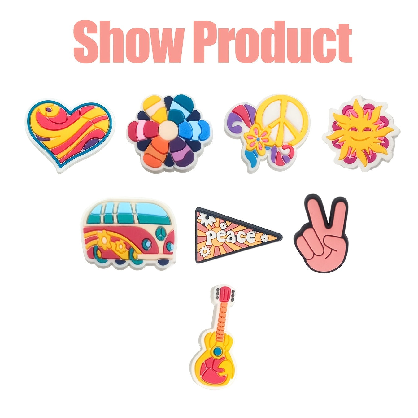 26pcs PVC Shoe Charms Set Hippie Peace Love Retro for Shoes and Bags