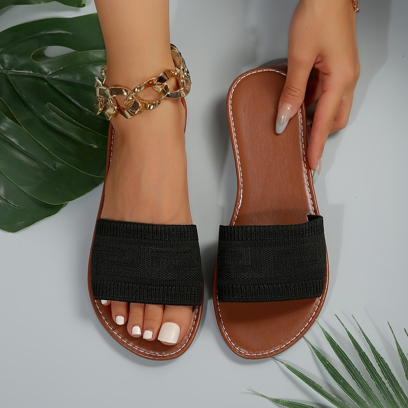 Women's Casual Open Toe Flat Sandals Fabric Non-Slip Rubber Sole