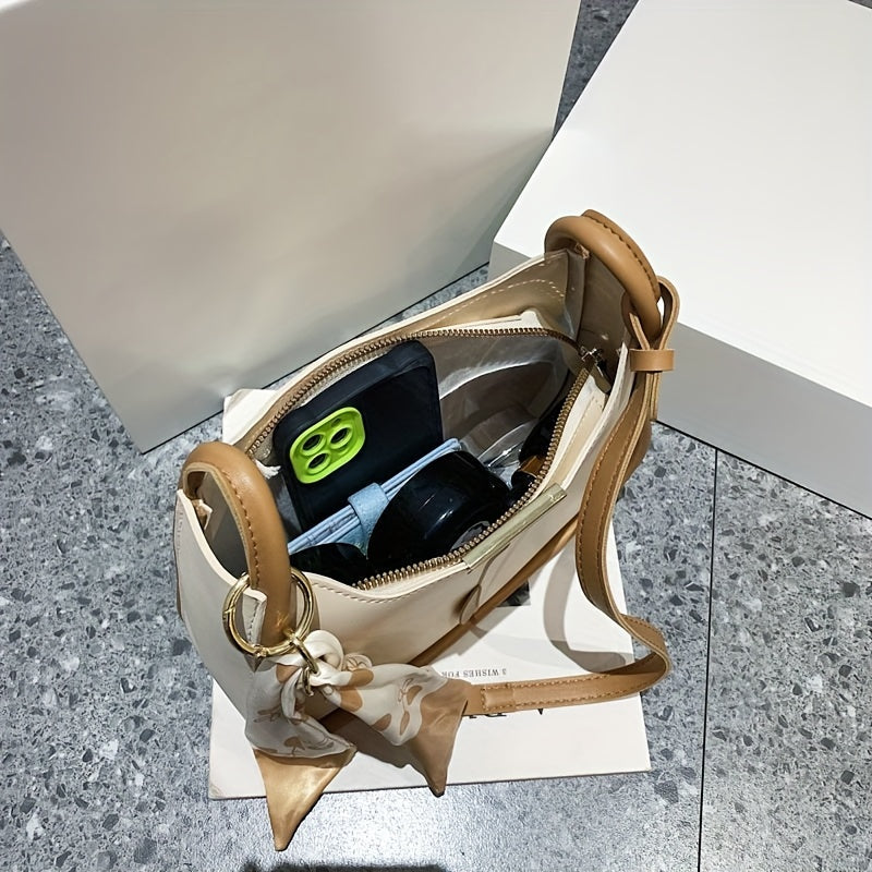 Women’s Faux Leather Shoulder Bag with Contrast Color Design