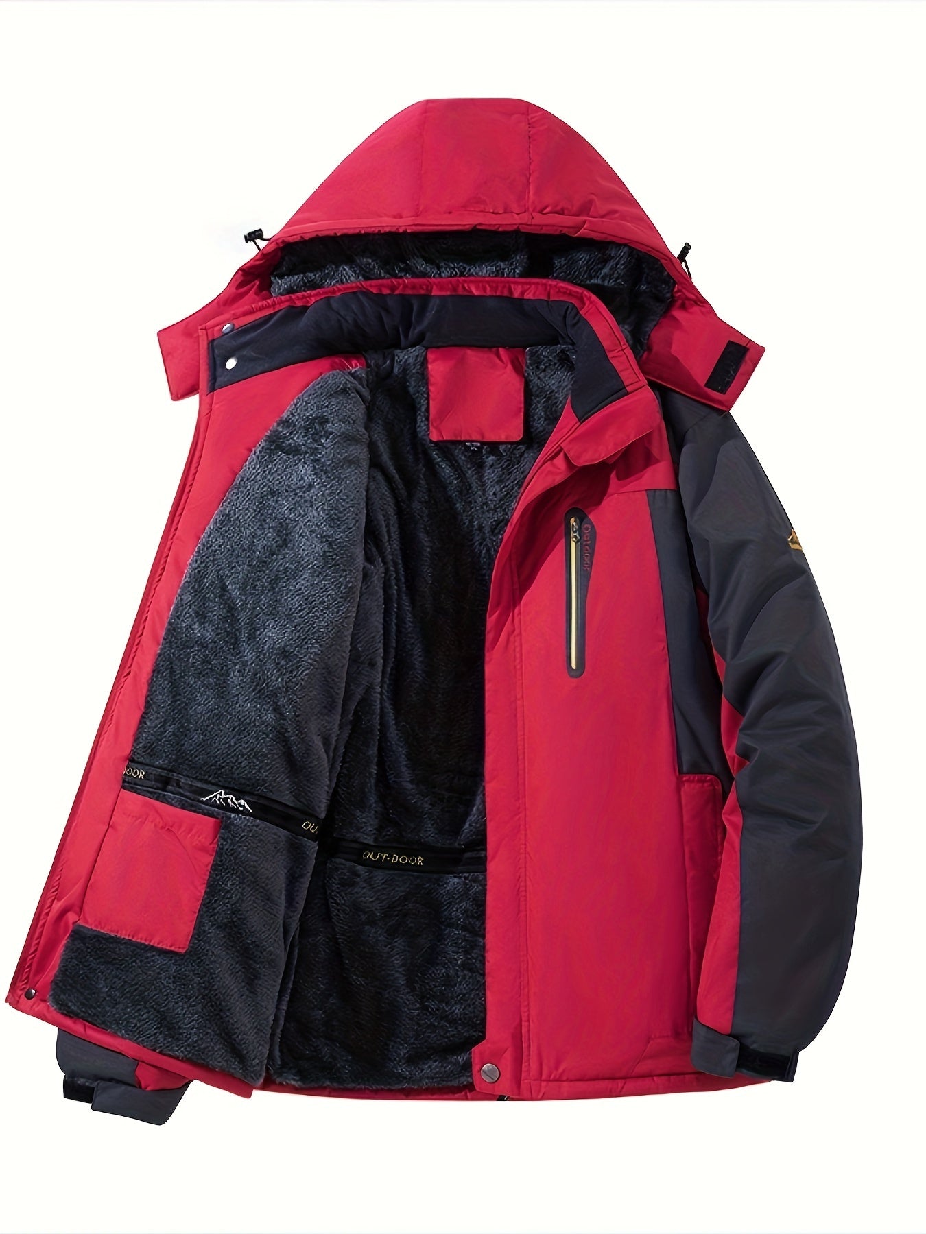 Men's Winter Fleece-Lined Hooded Windproof Jacket for Outdoor Sports