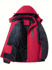 Men's Winter Fleece-Lined Hooded Windproof Jacket for Outdoor Sports
