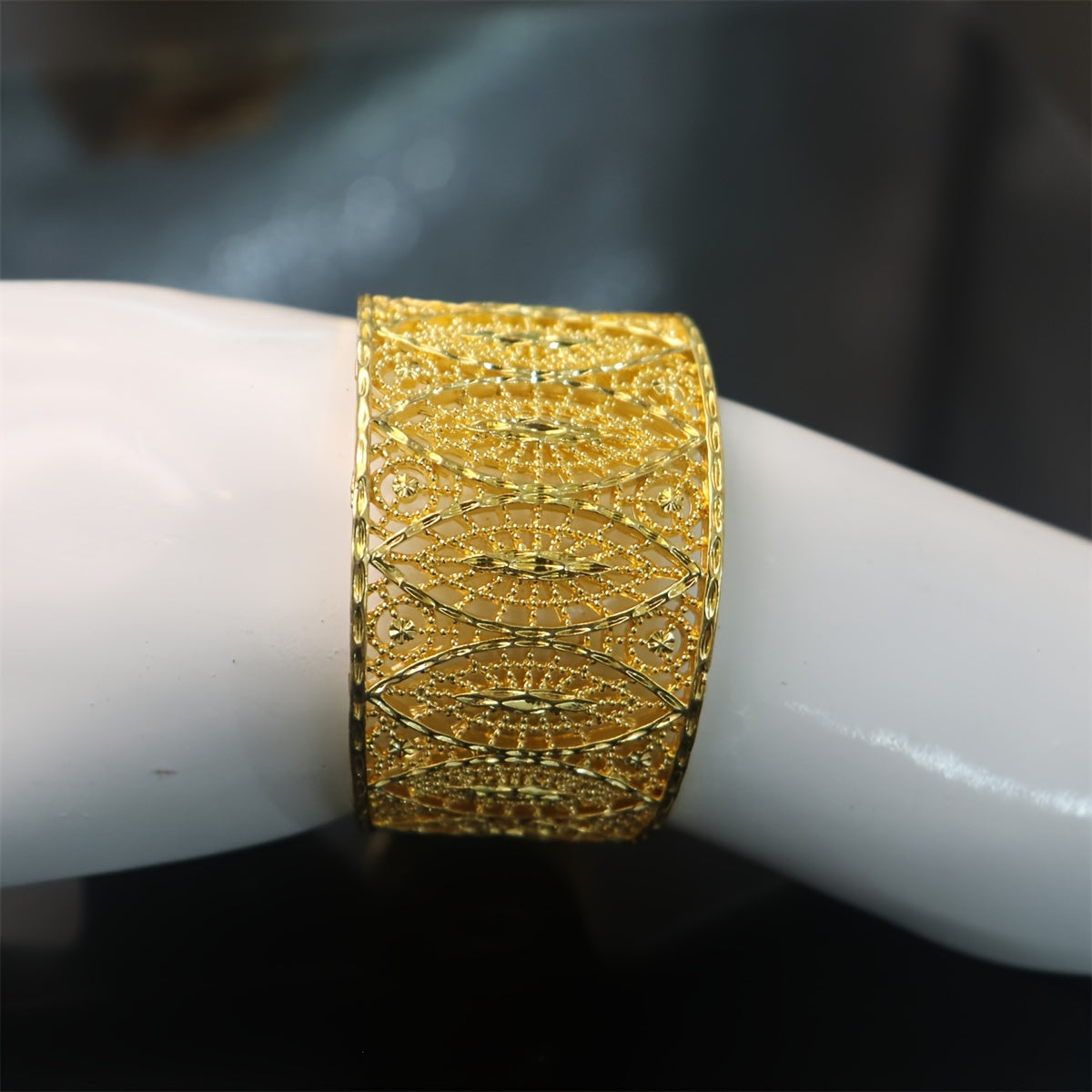 Gold Flower Bangle Bracelet with Rhinestones for Formal Events