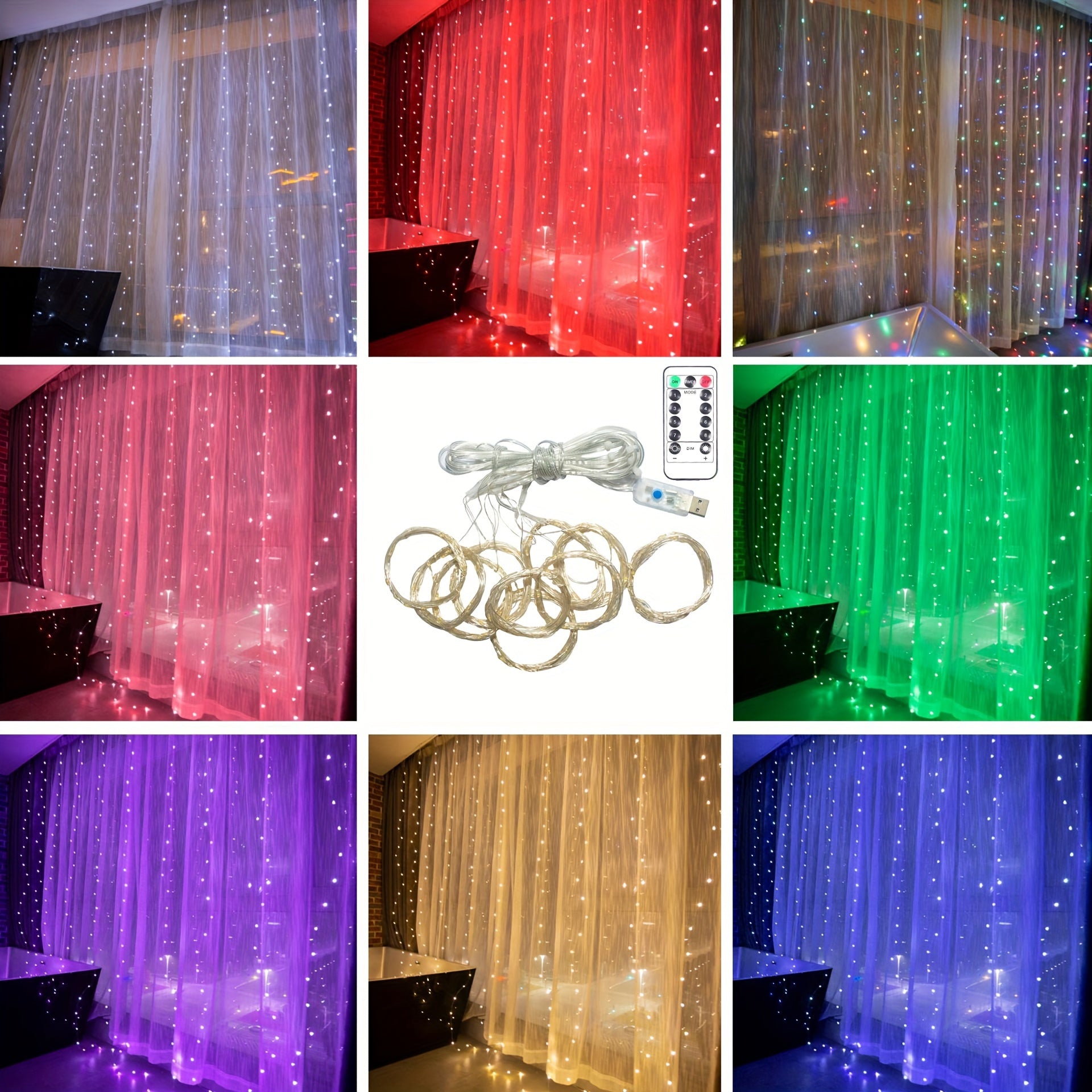Christmas Lights Curtain with Merry Christmas and New Year Ornaments for Holiday Decor