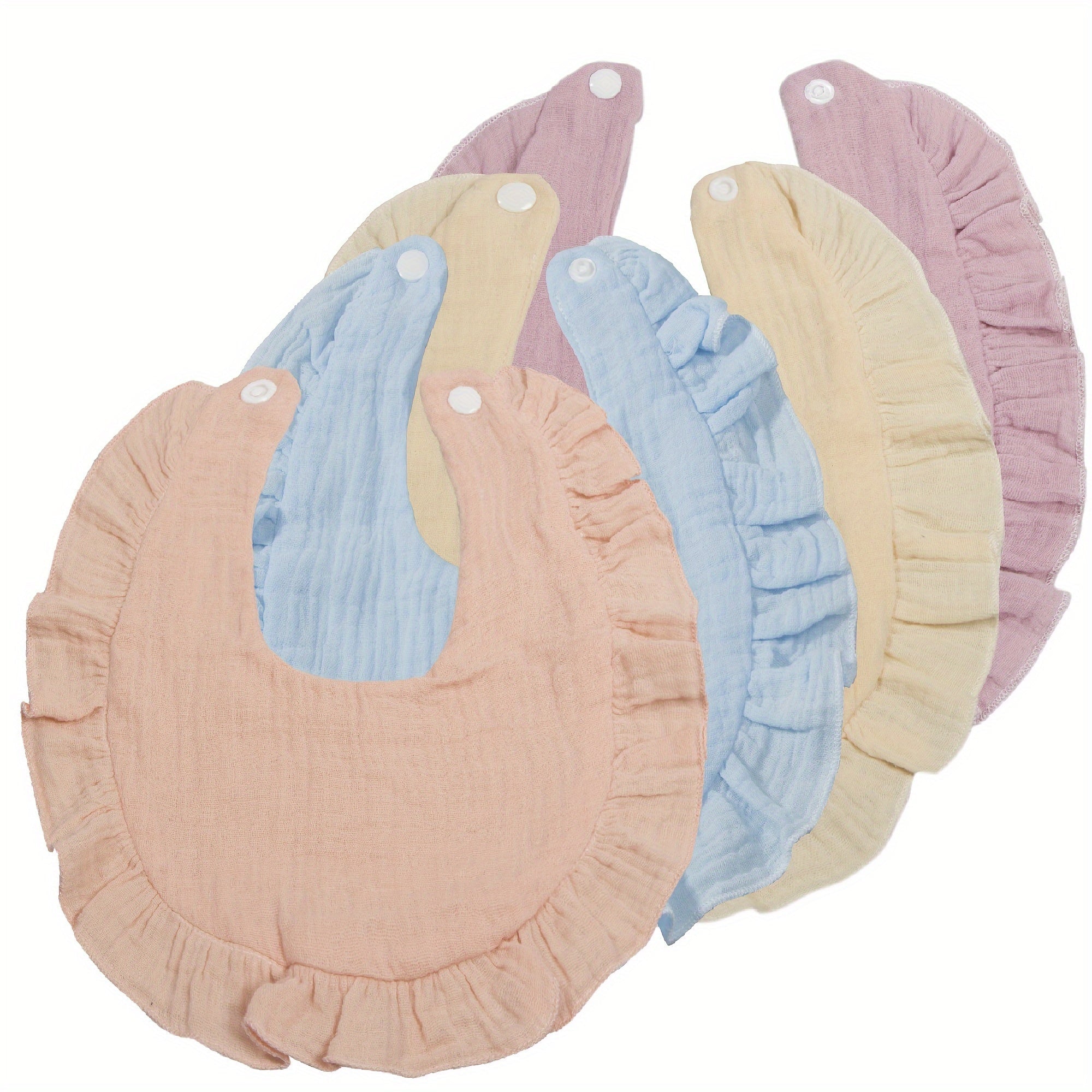 Set of 4 Soft Cotton Baby Bibs with Wrinkled Gauze Texture and Water Absorption