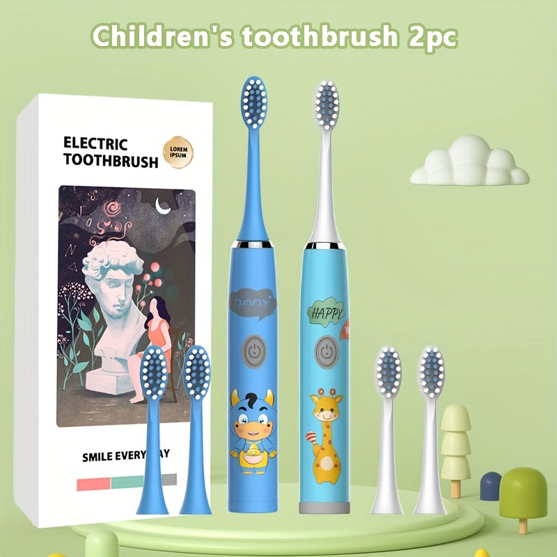 Bolalar multfilmi kiyimidagi kiyik chaqaloq uslubidagi elektr tish cho'tkasi 2 dona IPX7 uzoq batareya