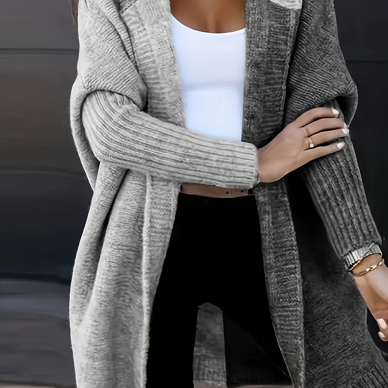Plus Size Women's Color Block Knit Cardigan Long Sleeve Open Front