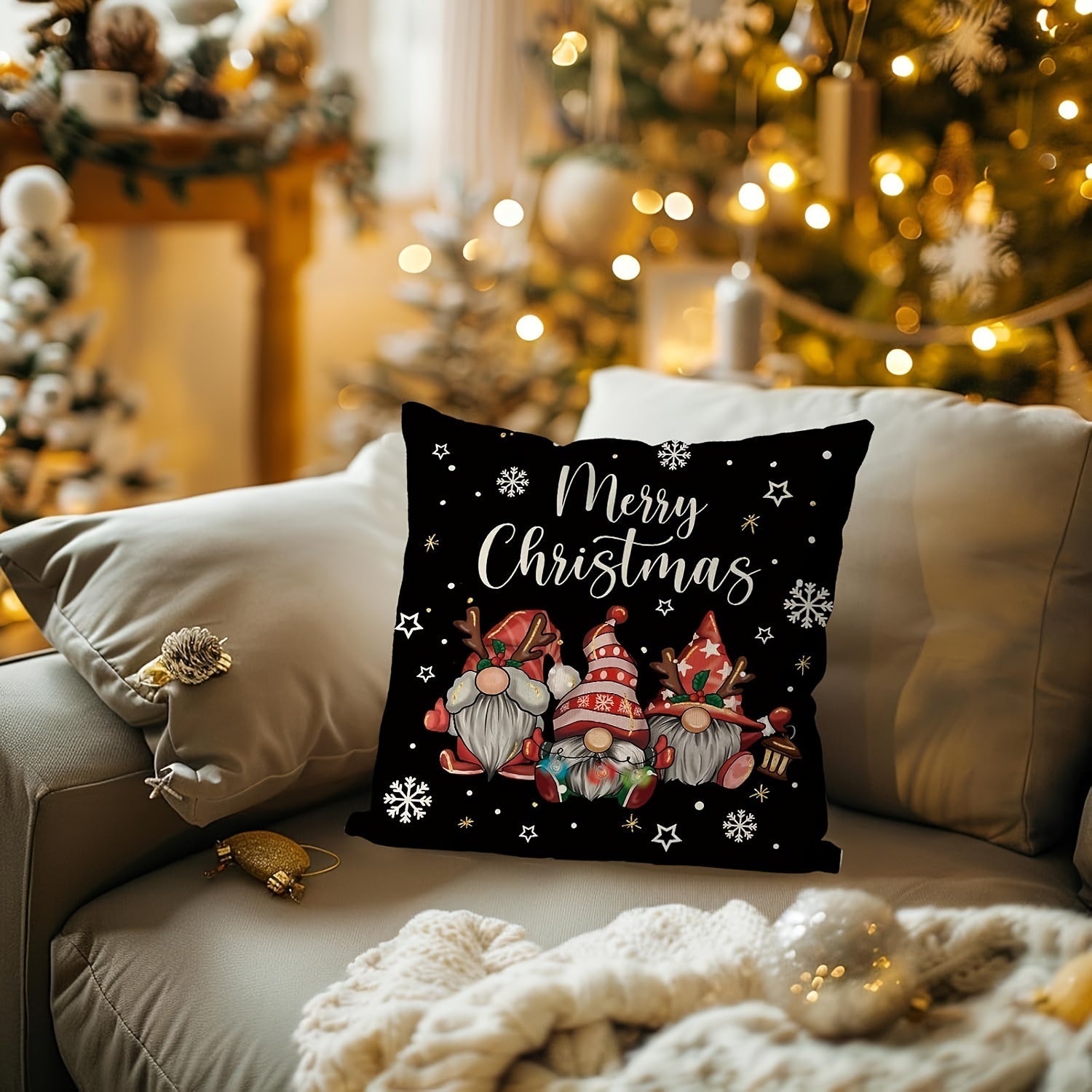 Christmas Gnome Pillowcase Single Sided Print Zip Closure Easy to Clean Sofa Decor