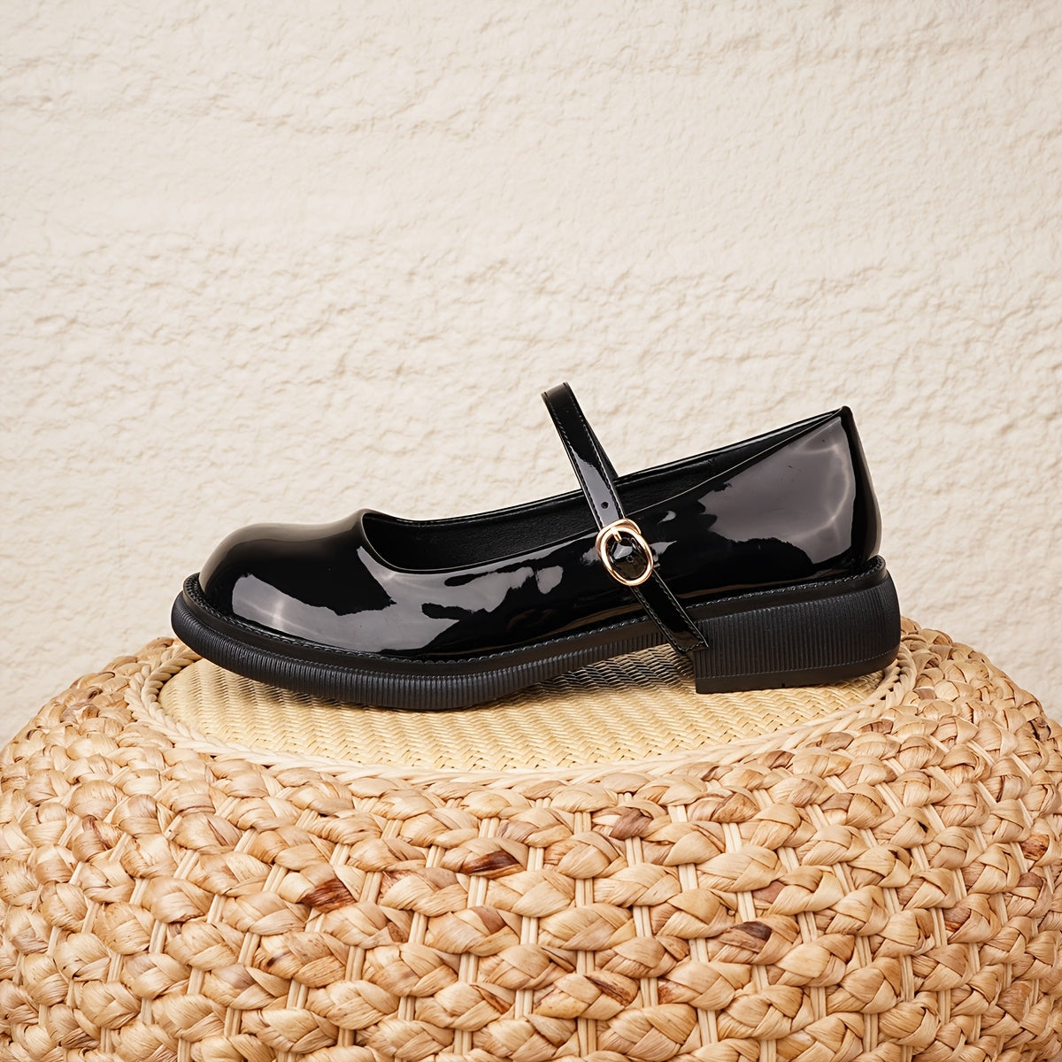 Women Black Mary Jane Loafers Retro Japanese Style Slip-On Round Toe