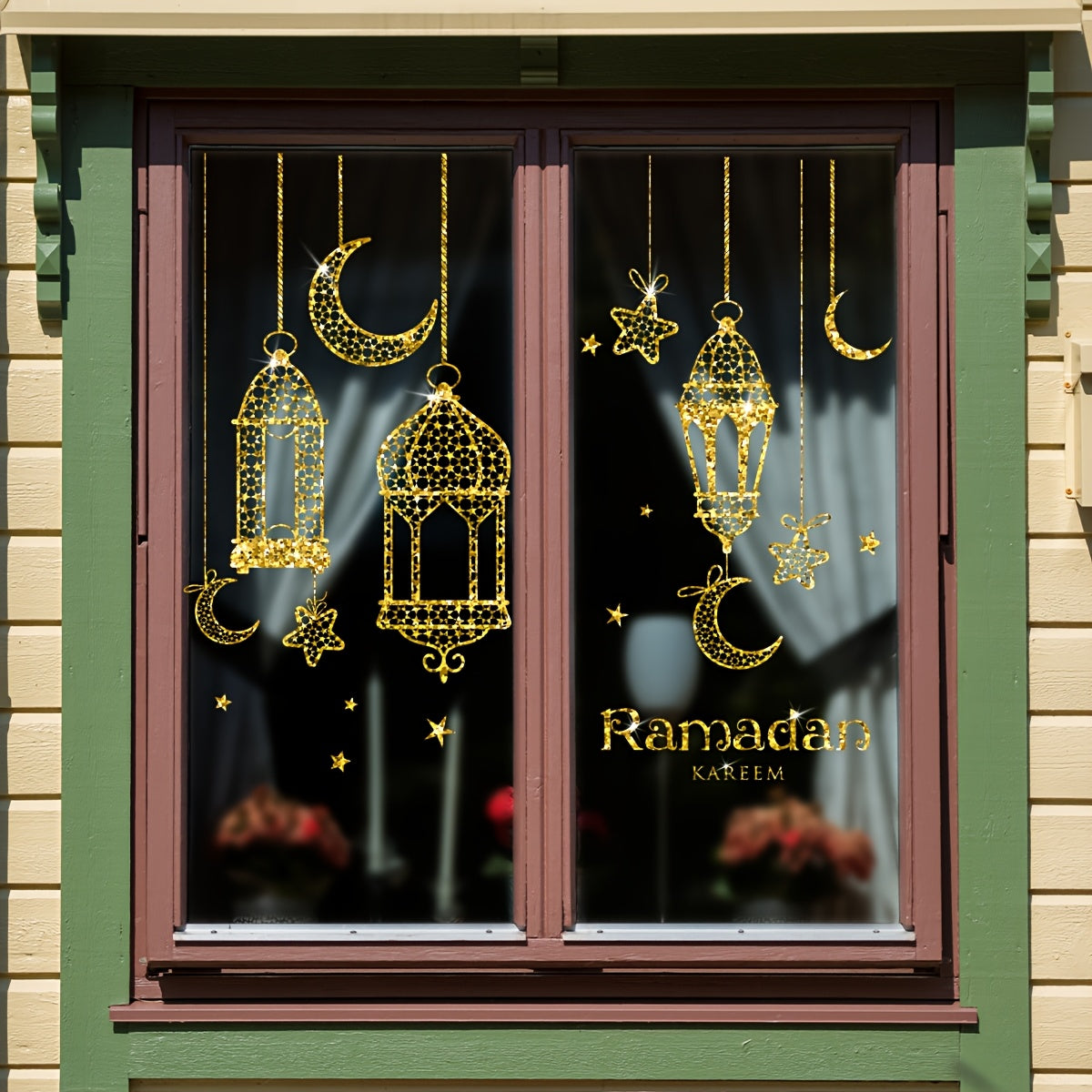 Ramadan Moon Lantern Window Clings Set of 2 20x30cm Static PVC Decals