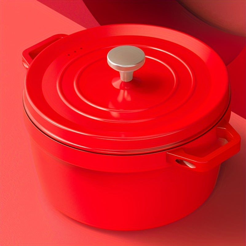 Red Cast Iron Stockpot 4L with Lid for Broth Stew and Cooking 24cm Compatible with Gas and Induction