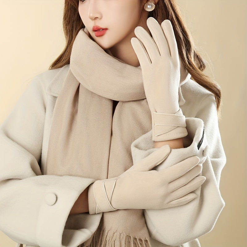 Short Cross Cuff Gloves for Autumn and Winter Touchscreen Warm Windproof