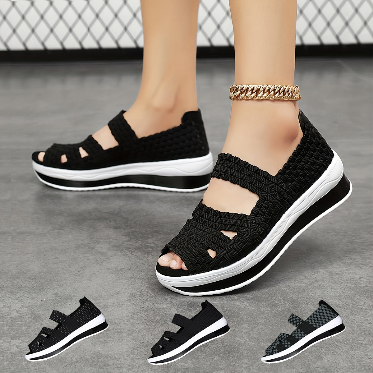 Women Handmade Woven Casual Sports Shoes Breathable Color Matching