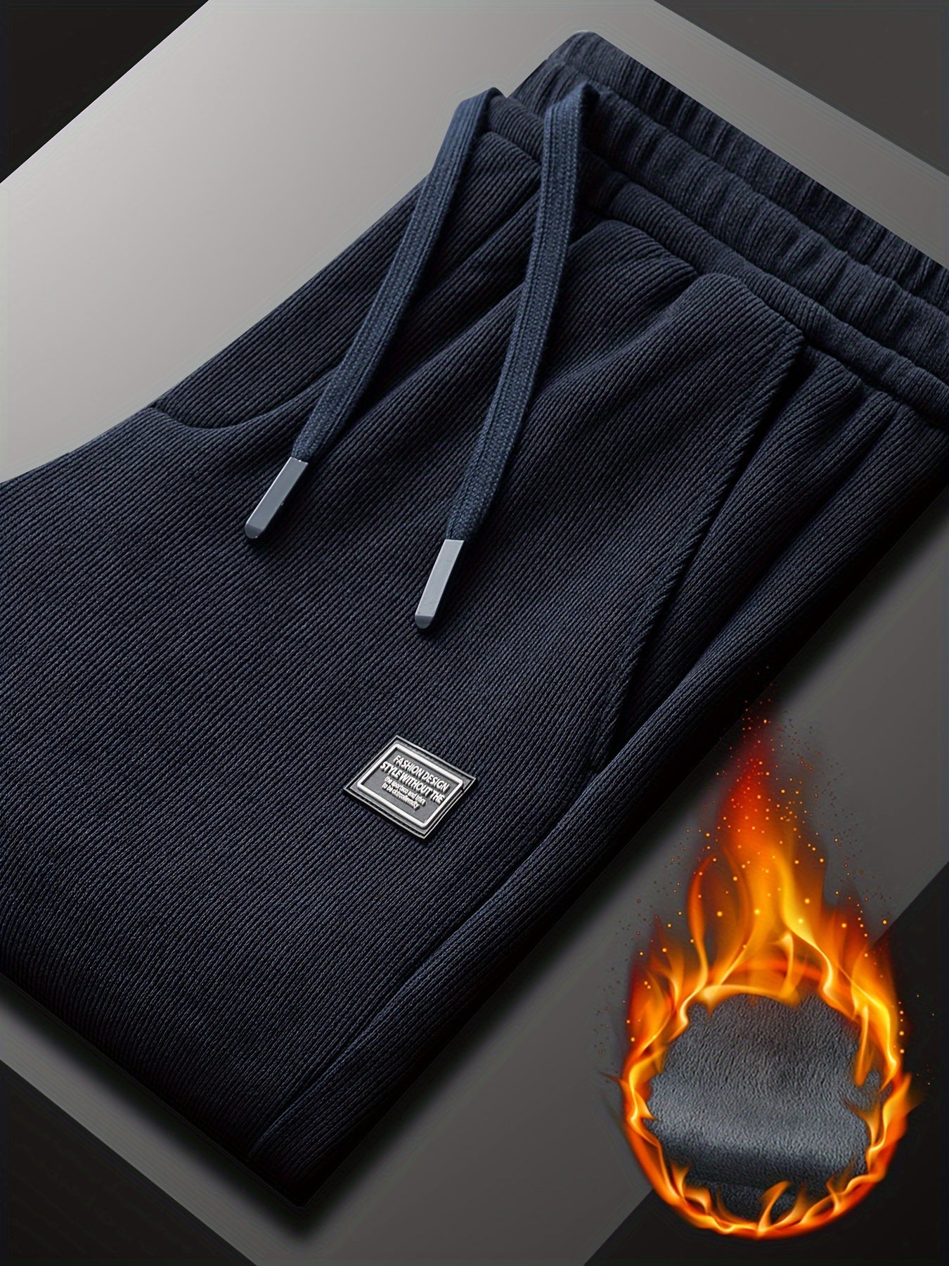 Men's Casual Joggers Polyester Knit Solid Regular Fit Mid Waist Winter Warmth