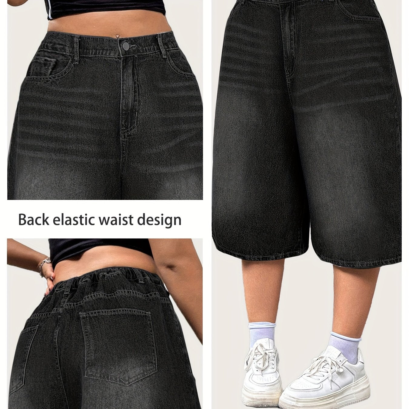 Plus Size Women's Denim Shorts Elastic Waist Casual Baggy Fit