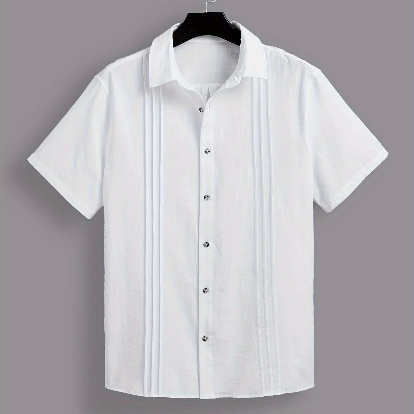 Paxta erkaklar uchun tasodifiy ko'ylak, yuqori bo'yin, oddiy kesim, bir xil rang, to'qilgan mato, tugma yopilishi, qirralangan tafsilotlar, katta o'lcham.