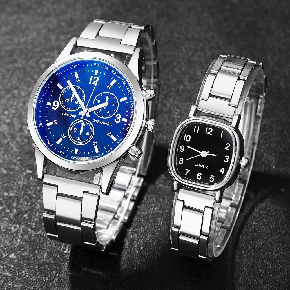 His and Hers Quartz Watch Set with Matching Bracelet Alloy Round Case Non-Waterproof Fashionable Gift