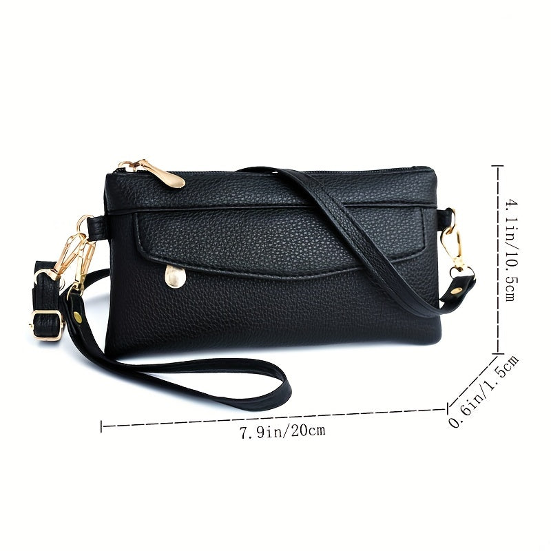 Long Wallet with Zipper Coin Purse and Wristband Leather Slim Minimalist Envelope Style