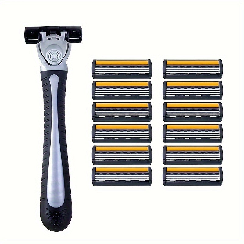 Men's Safety Razor for Facial Hair and Beard Grooming with Yellow Three-Layer Blade