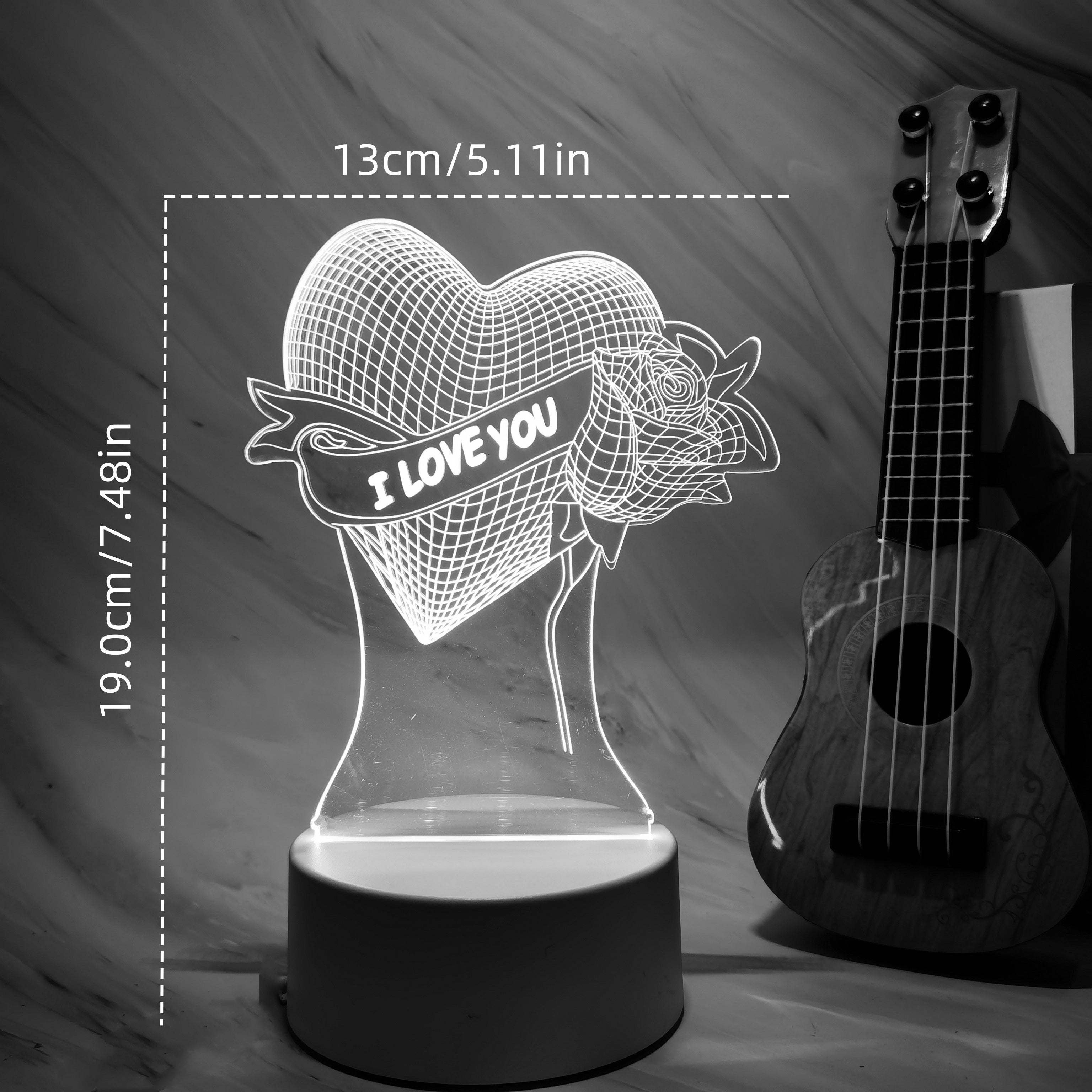 Lámpara de mesa LED 3D en forma de corazón con control táctil y remoto, 7 modos de color para ocasiones especiales